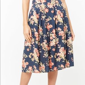 Floral Pleated Midi Skirt